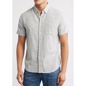 Nordstrom Trim Fit Linen Shirt Men 2XL Short Sleeve Button-Down Pocket Off-White